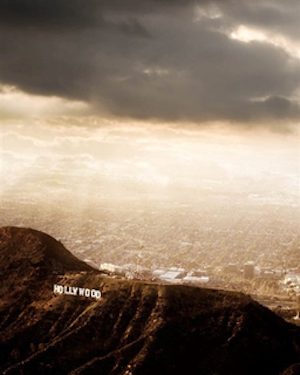 Canyon of Dreams by David Dreabin, air view of the hollywood hills with the hollywood Sign and the city in the background
