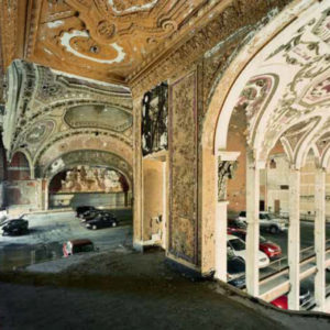 Michigan Theater Parking Garage Detroit, Michigan, 2001 by Robert Polidoro, baroque and broken downn interior, used as a parking lot
