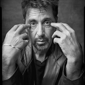 al pacino, NYC 1999 by Mark Seliger, black and white portrait of the actor an director, touching is eyes