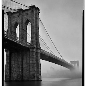 BROOKLYN BRIDGE, BROOKLYN, NEW YORK by Mark Seliger, black and white photography of the architectural monument in mist