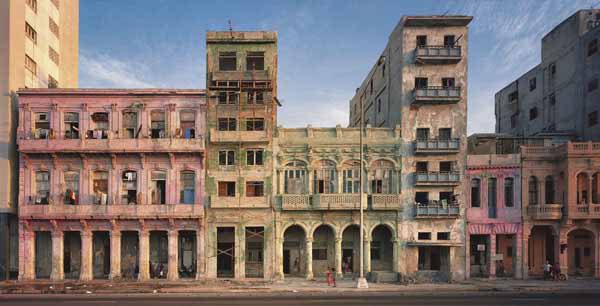 Teatro Capitolo, Later Campo Amor, Industria 411, Havana. 1997 by Robert Polidori, old and broken down facades of coloful townhouses