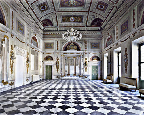 Palazzo Ducale, Massa by Massimo Listri, baroque interior decor with stucco and fresco and checkerboard floor