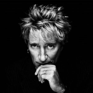 Rod Stewart b NIgel Parry, black and white high contrast portrait of the musician