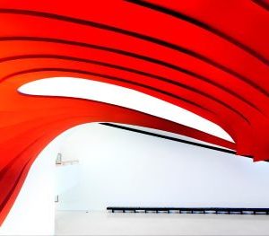 Auditorium Ibirapuera by Massimo Listri, red architectural shape