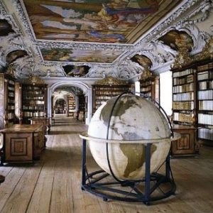 Biblioteca Kremsmünster by Massimo Listri, baroque library with fresco and giant globe
