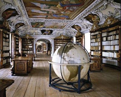 Biblioteca Kremsmünster by Massimo Listri, baroque library with fresco and giant globe