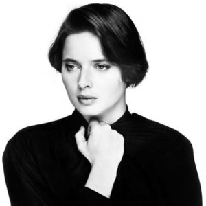 Isabella Rossellini by Terry O'Neill, portrait of the actress in a black turtleneck