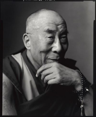 Dalai Lama black and white portrait of the buddhist monk Tenzin Gyatso
