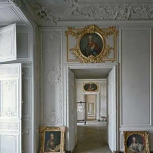 Appartements des enfant de Louis XV II by Robert Polidori, white baroque interior with stucco decor and portraits in gold frames
