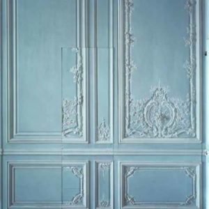 Cabinet interieur de Madame Victoire by Robert Polidori, light blue wall with stucco decoration and 'invisible' servants door
