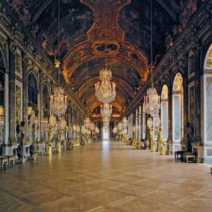 La Galerie des Glaces by Robert Polidori, baroque interior of a hall with dark marble and frescos