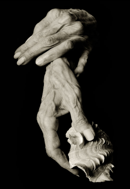 Jean Didions Hands - NYC 2005 by albert watson, old womans hands holding a shell