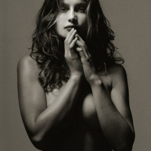 Latetitia Casta - NYC 1996 by Albert Watson, black and white portrait of the french actress, nude