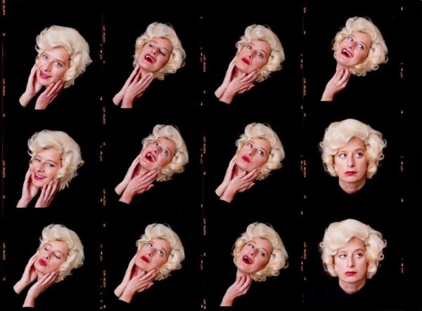 Alison Monroe, Contact Sheet by Alison Jackson, portraits of the photographer in blonde wig and red lip