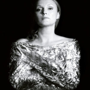 Miranda Richardson by Alison Jackson, lookalike of the actress covered in tinfoil