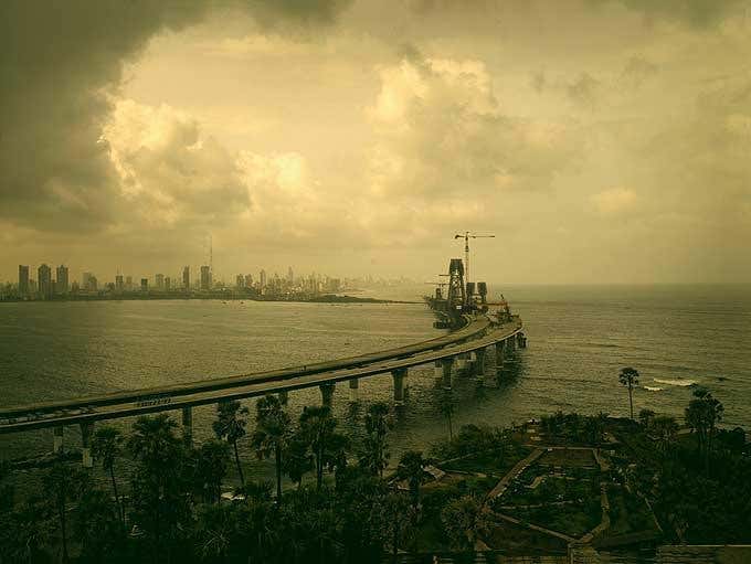 Rajiv Gandhi Sea Link by Andreas H. Bitesnich, car bridge over the ocean