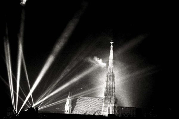 Stephansdom, Vienna by Andreas H. Bitesnich, the gothic church at night with bright lights