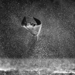 Mars Attacks by David Yarrow, a ray jumping out of the water between waterdrops