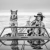 On the road again by David Yarrow, cindy Crawford and Wolf in a car driving through steppe