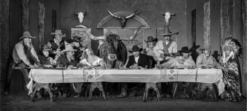 The last supper in texas by David Yarrow, recreation of DaVincis last supper with natives and a bull