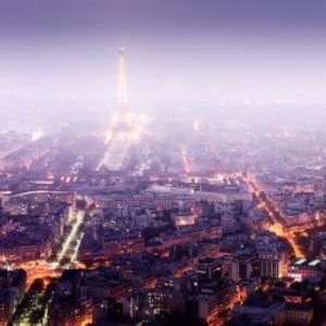 One night Paris by david drebin, the city lights at night in purple fog