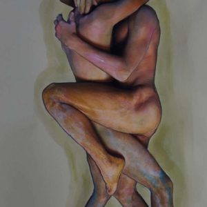 Leidenschaft by Iris Brosch, male double nude, two intertwined bodies painted to look like an expressionist oil painting