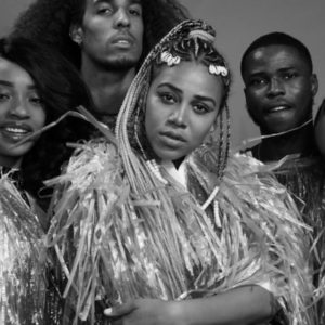Sho Madjozi by Marc Baptiste, black and white portrait of the rapper and four other people for the afro punk festival 2018