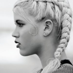 Sofia Richie by Marc Baptiste, black and white sideprofile of the star wearing blonde braids
