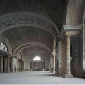 Concourse, Michigan Central Station by Robert Polidori, interior of the abandones trainstation with arches and pillars