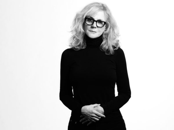 Blythe Danner By Timothy White, black and white portrait of the actress in glasses and black turtleneck