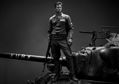 Brad Pitt, Fury by Timothy White, the actor in costume at the movie set of fury, standing on a tank