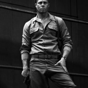 Brad Pitt, Fury by Timothy White, the actor in costume at the movie set of fury, with pistol