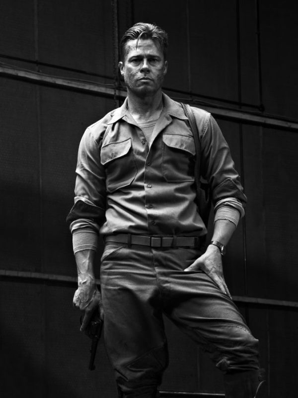 Brad Pitt, Fury by Timothy White, the actor in costume at the movie set of fury, with pistol