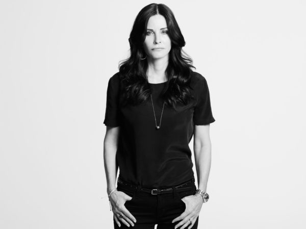 Courtney Cox by Timothy White, b&w portrait of the actress in a black shirt