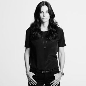 Courtney Cox by Timothy White, b&w portrait of the actress in a black shirt