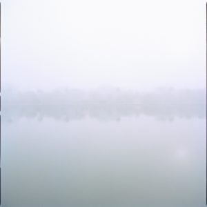 Lake II by Nigel Parry from the Landscapes Series, green and purple mist with lake and trees