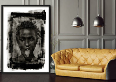 Waris Dirie INK by Albert Watson framed in living room
