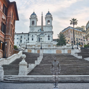 Hiding in Italy by Liu Bolin, italian cityscape with stairs and baroque church