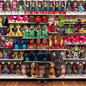 Hiding in New York Number 7 by Liu Bolin, storeshelfs with plushies and dolls