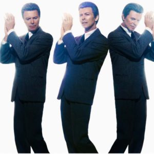 David Bowie Rhythm Roulette by Markus Klinko, the singer in three versions dancing in black suit