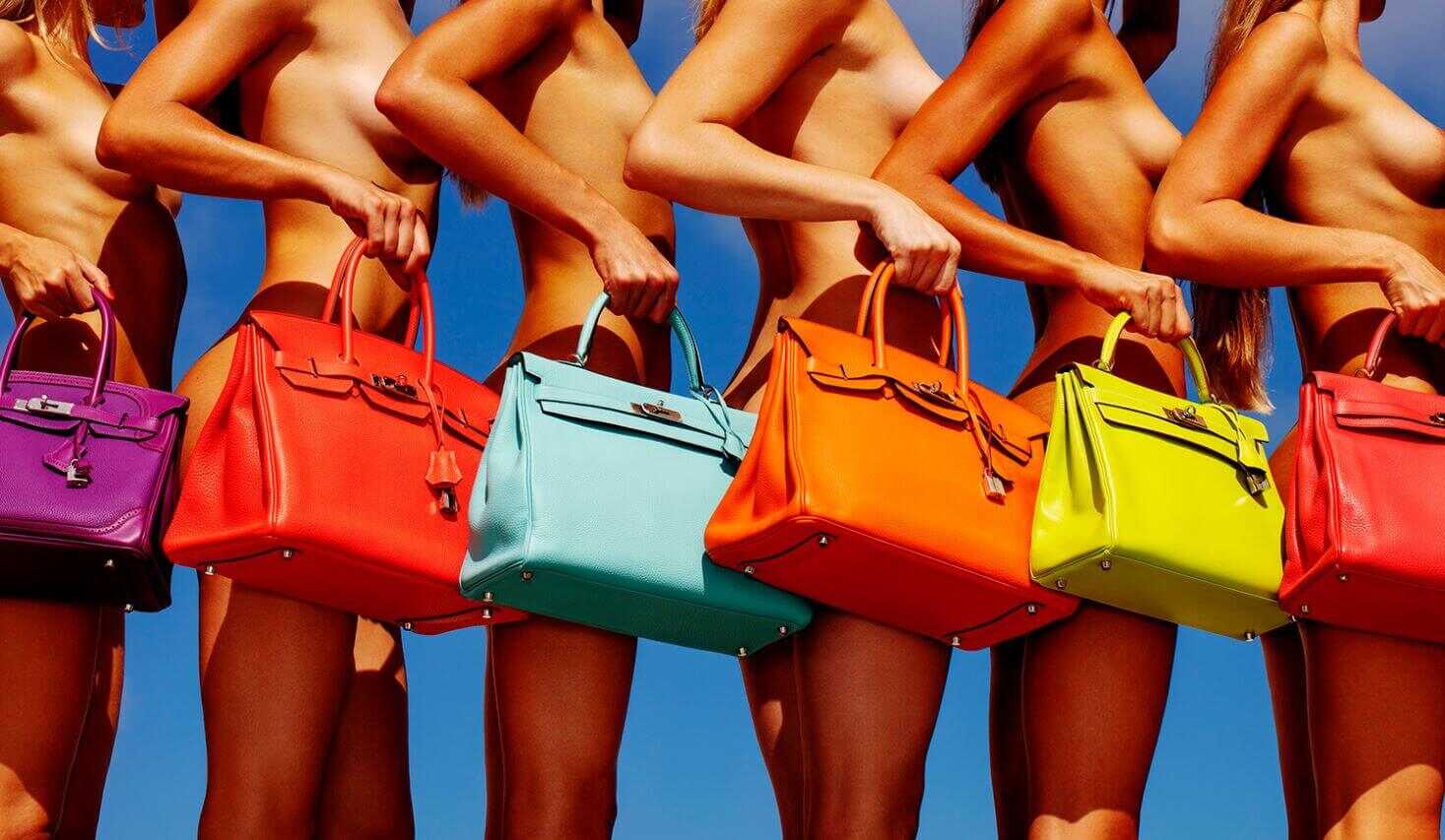 Ladies Who Lunch by Tony Kelly, Nude Women with Colourful Birkin Bags