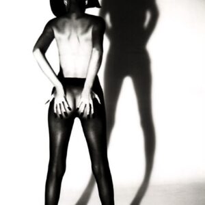 Adriana Lima for wicked I by Ellen von Unwerth - black and white nude from behind in tights and witch hat