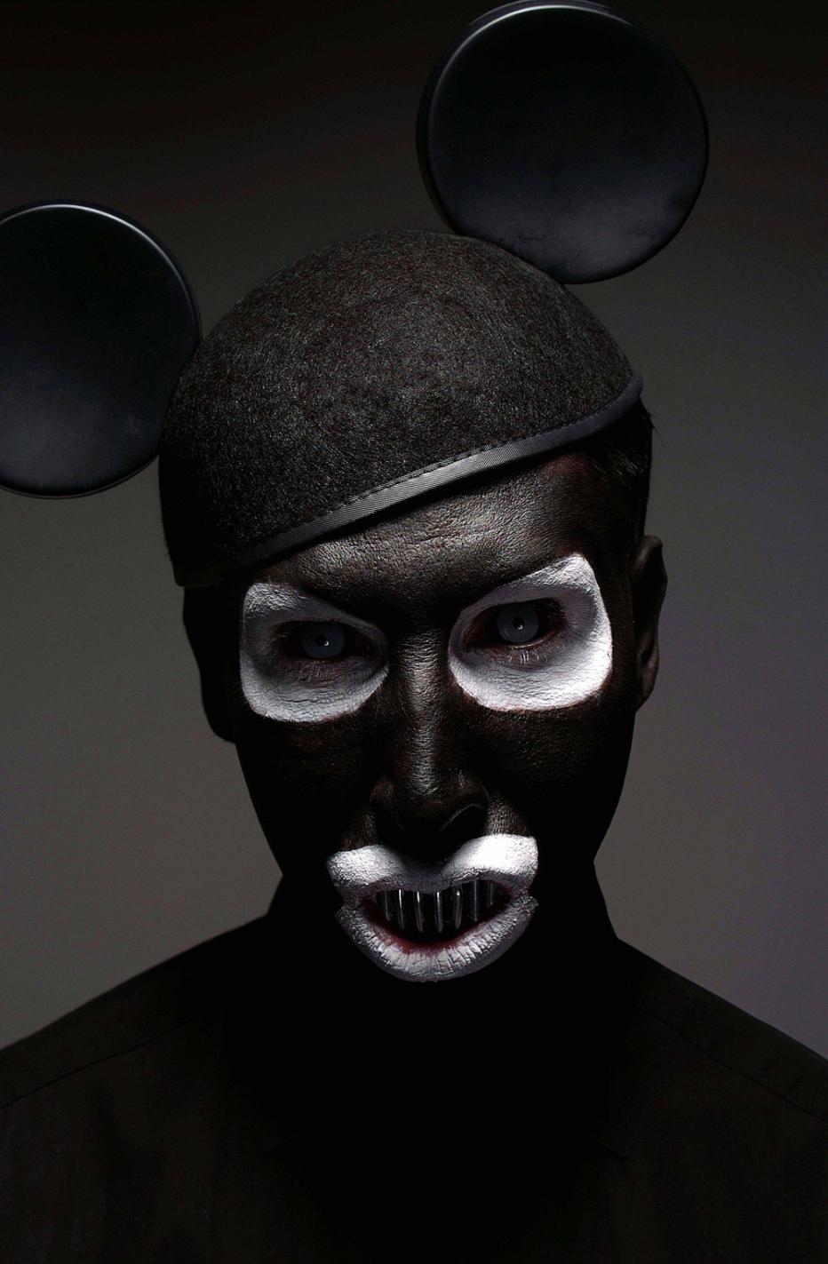 Helnwein, Marylin Manson The Golden Age I, 2003, portrait in black and white face paint with mickey mouse ears