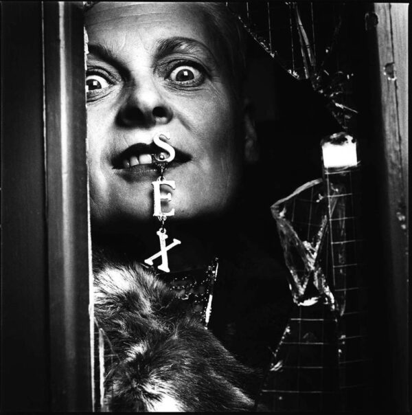 NIgel Parry, Vivienne Westwood, 1993, surreal portrait with 'SEX' chain