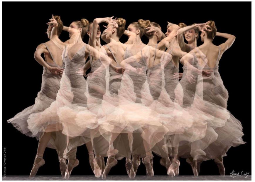 Howard Schatz, Maria Kowroski, Dance Study, multiple exposer ballerina in pink dress in pirouette