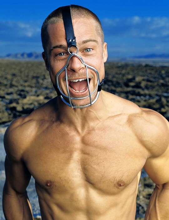 Mark Seliger, Brad Pitt for Rolling Stone 1999 VI, portrait with muscle