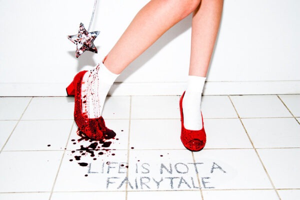 Shields, Life is not a Fairytale 2012, wizzard of oz red ruby shoes with blood