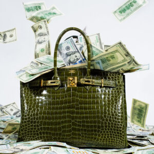 Shields, Money Birkin 2020 green birkin with money flying out of the top