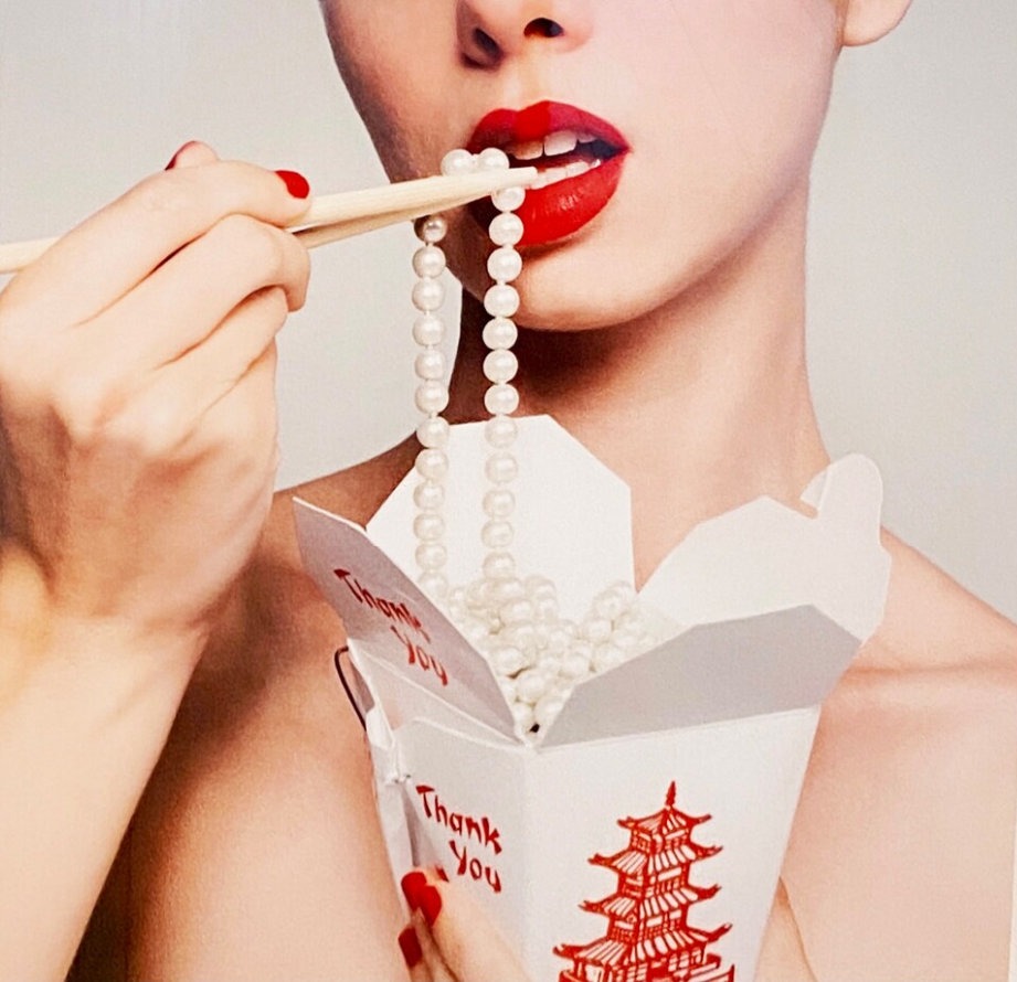 Shields, Take-out Pearls, model eating pearls from a chinese take out box