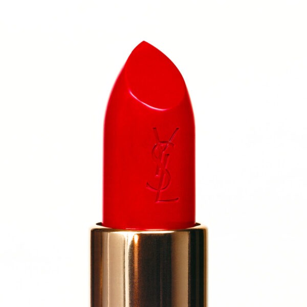 Shields, YSL Lipstick, closeup of a red lipstick with the Yves Saint Laurent Logo